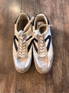 Tretorn White and Navy Classic Lace-Up Sneakers